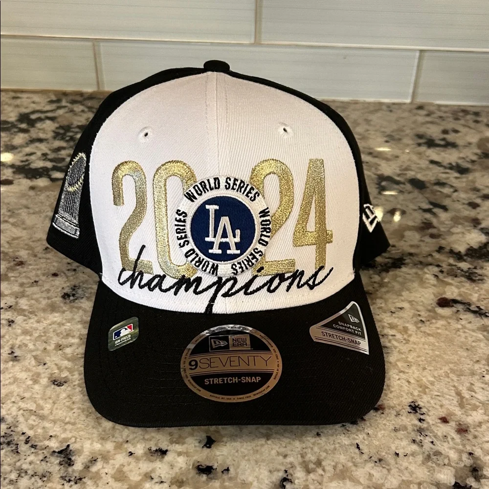 New Era Black and White Los Angeles Dodgers 2024 Champions Hat Adjustable